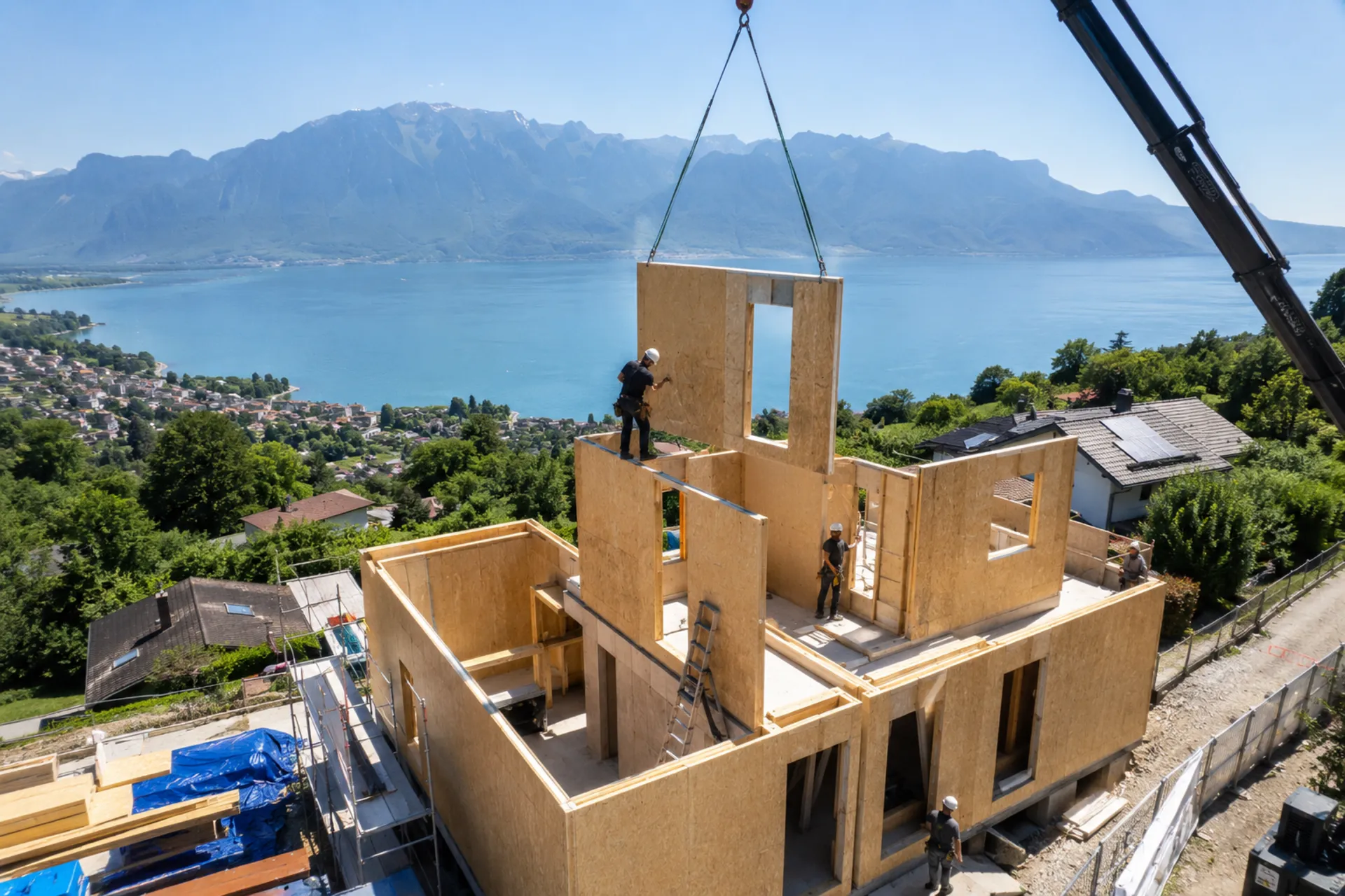 Maison en panneaux SIP Thonon-les-Bains en cours de construction près du lac Léman