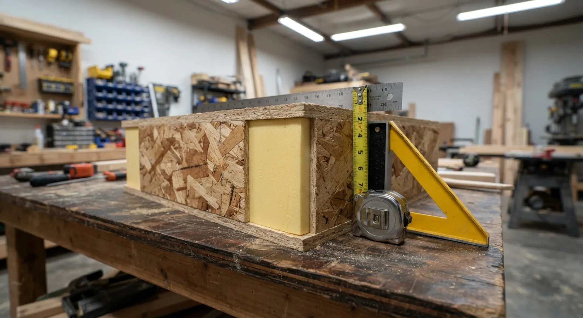 Détail de la composition d'un panneau SIP en atelier